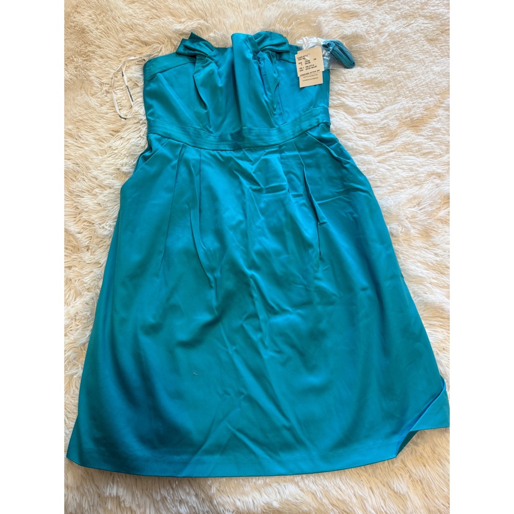 Davids Bridal Strapless Cotton Sateen Malibu Blue Cocktail Dress 6 3010-1861